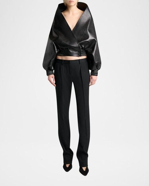 Balenciaga Black Structured Leather Wrap Jacket