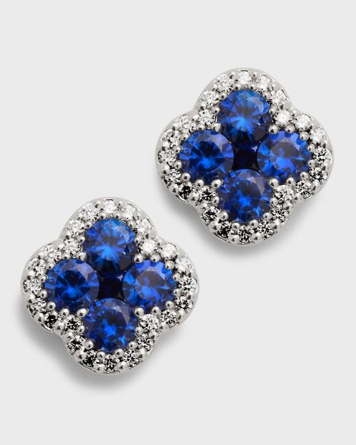 Neiman Marcus Blue 18k Sapphire And Diamond Flower Post Earrings