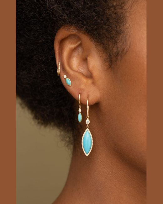 Jennifer Meyer Blue 18k Gold Turquoise Diamond Drop Earrings