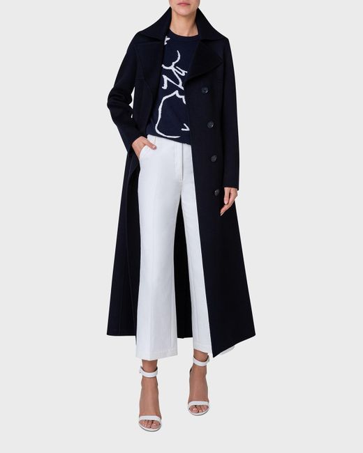 Akris Blue Cashmere Double-Face Single-Breasted Long Coat