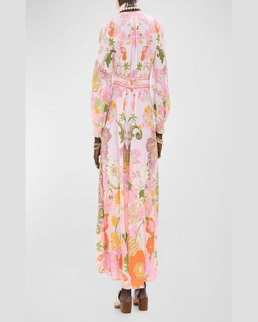 Camilla Pink Button-Front Linen Maxi Dress With Shaped Waistband