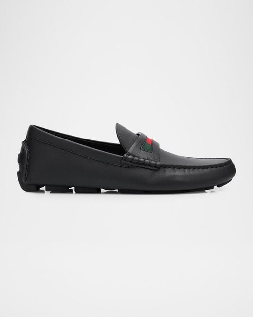 Gucci Black Apos;S Leather Moc-Toe Drivers for men