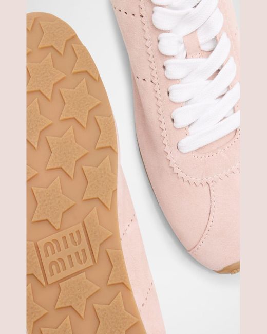 Miu Miu Pink Suede Bicolor Retro Trainer Sneakers