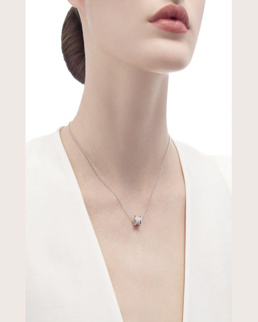 BVLGARI Metallic B.zero1 18k White Gold Diamond Charm Necklace