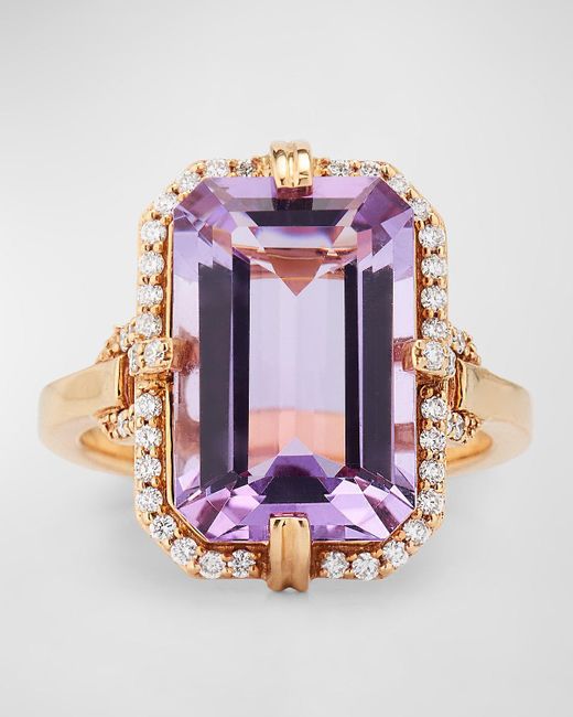 Goshwara Pink Gossip 10X15Mm Emerald Cut Amethyst Ring With Diamonds