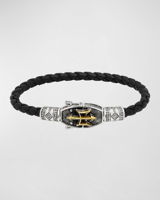 Konstantino Black Leather Two-tone Trident Bracelet for men