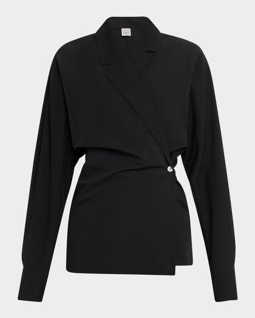 Totême  Black Batwing-Sleeve Wrap Blouse