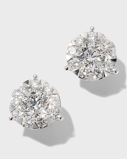Memoire White Gold Bouquet 3-prong Diamond Stud Earrings