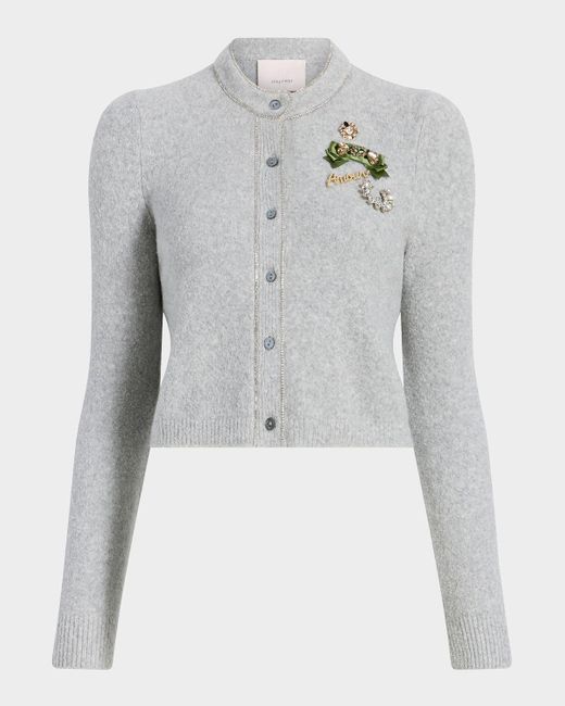 Cinq À Sept Women's Gray Allura Embroidered Cropped Cardigan