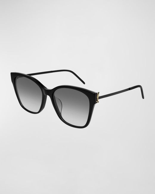 Saint Laurent Brown Square Acetate & Metal Sunglasses