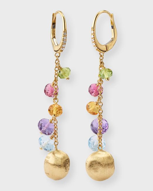 Marco Bicego White 18K Africa Long Earrings With Mixed Gems