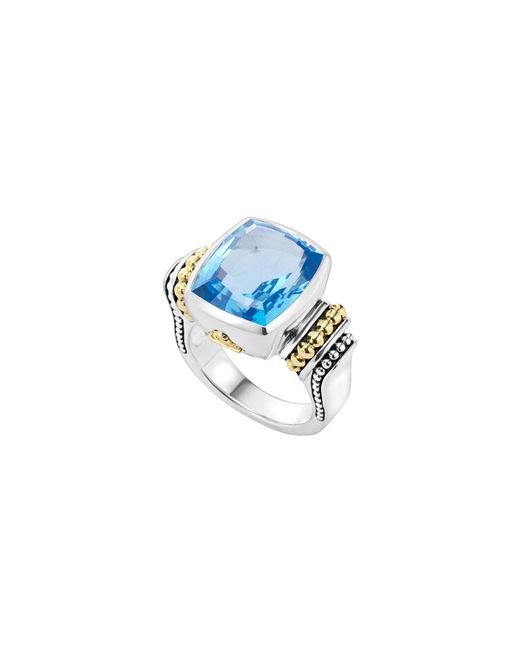 Lagos Caviar Color 14mm Blue Topaz Ring, Size 7