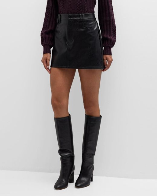 PAIGE Black Tarra Faux-leather Midi Skirt