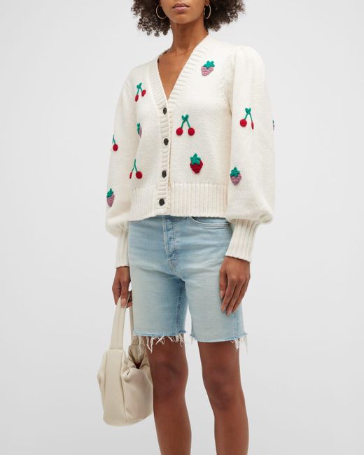 Rails White Esther Fruit Embroidered Cardigan