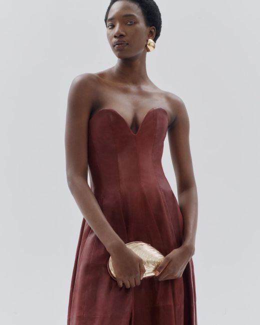 red leather bustier dress Strapless Draped Corset Faux Leather Dress Burgundy
