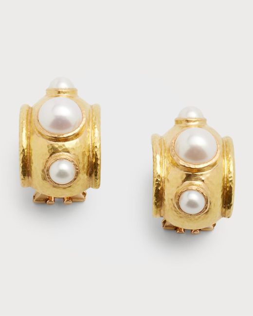 Elizabeth Locke Metallic 19k Medium Vertical Oval Pearl Earrings