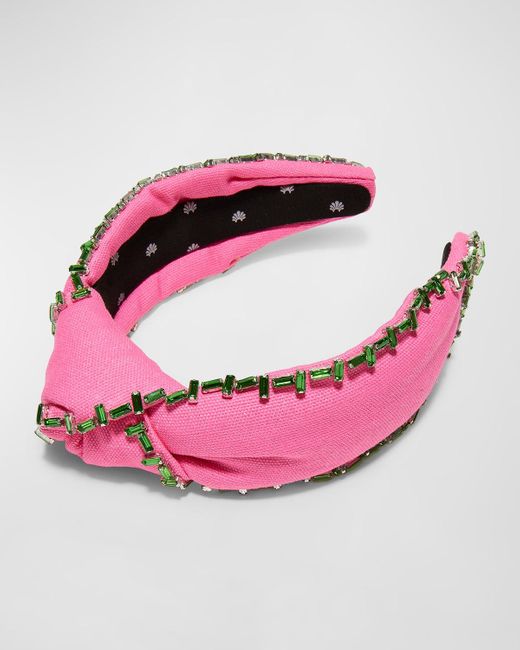 Lele Sadoughi Pink Embellished Trim Knotted Headband