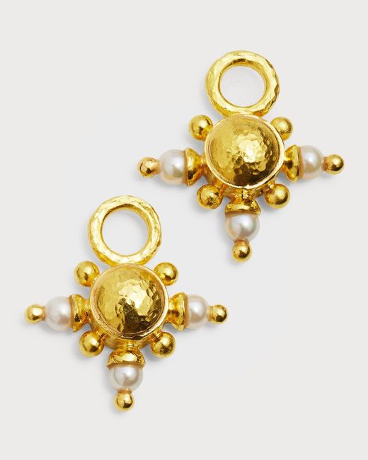 Elizabeth Locke Metallic 19k Yellow Gold Gold Domed Pearl Earring Pendants For Hoops