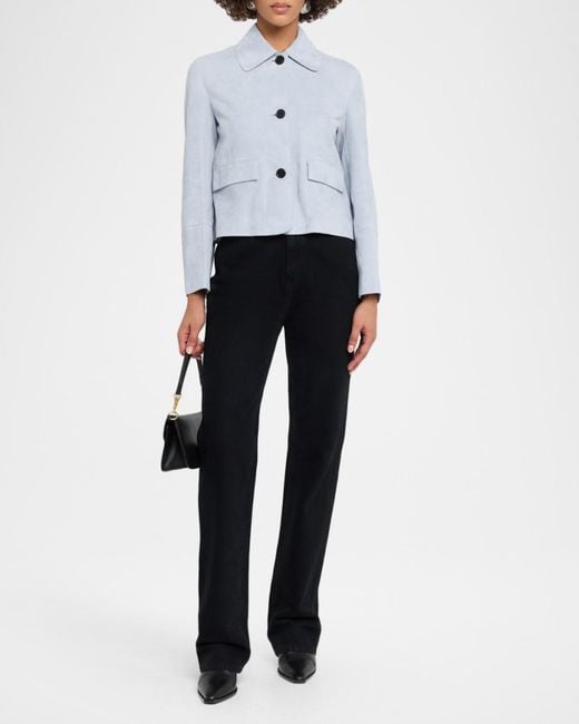 Arma Blue Button-Front Lambskin Suede Jacket