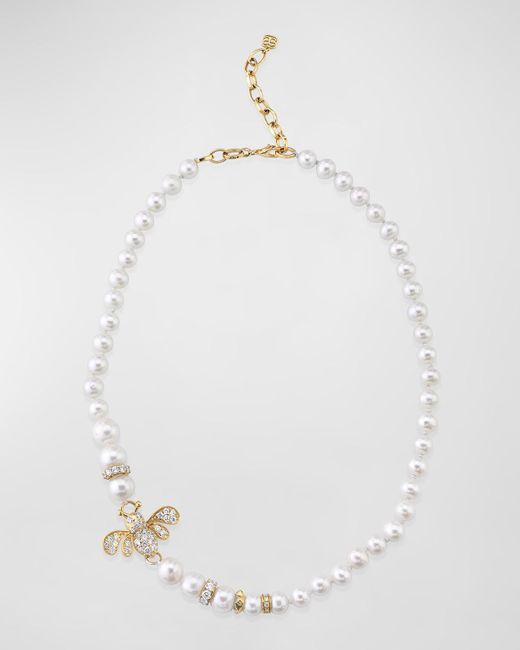 Sydney Evan White 14k Yellow Gold Diamond Bee And Pearl Necklace