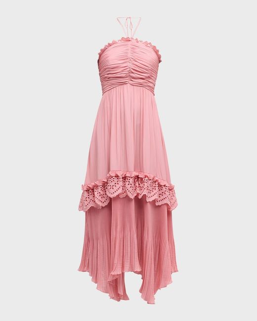 Ramy Brook Pink Dulce Tiered Halter Maxi Dress