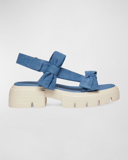 Stuart Weitzman Blue Sofia Nolita Denim Dual Bow Slingback Sandals