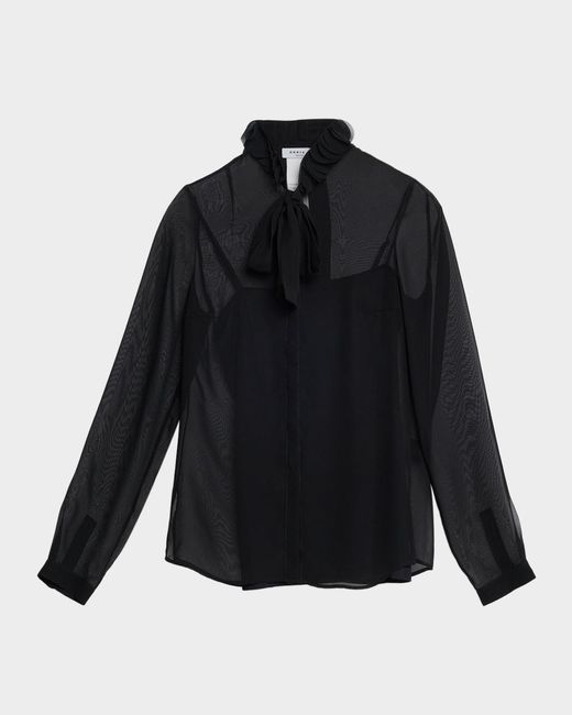 Akris Punto Black Sheer Tie-Neck Blouse