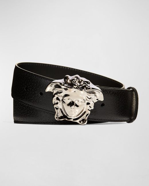 Versace Black Leather Medusa-buckle Belt for men