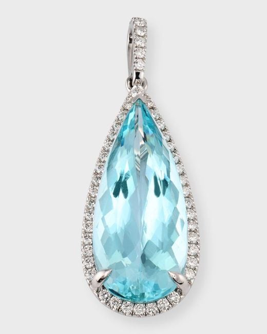 Lisa Nik Blue 18k White Gold Pear Shape Aquamarine And Diamond Pendant Necklace