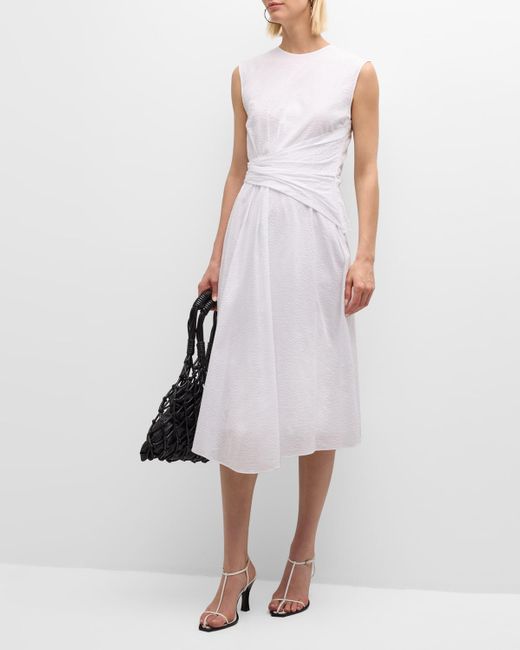 FRAME White Ruched Sleeveless Midi Dress