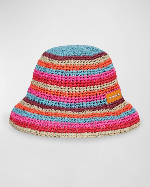 Etro Red Crochet Striped Bucket Hat