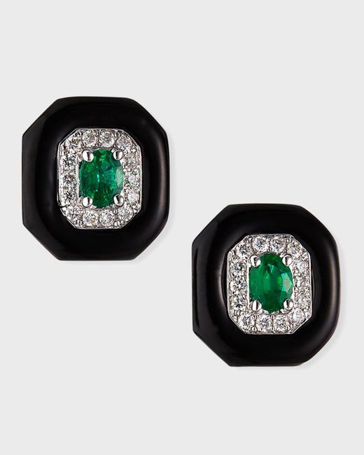 Nikos Koulis Black 18k White Gold Oui Diamond & Emerald Stud Earrings