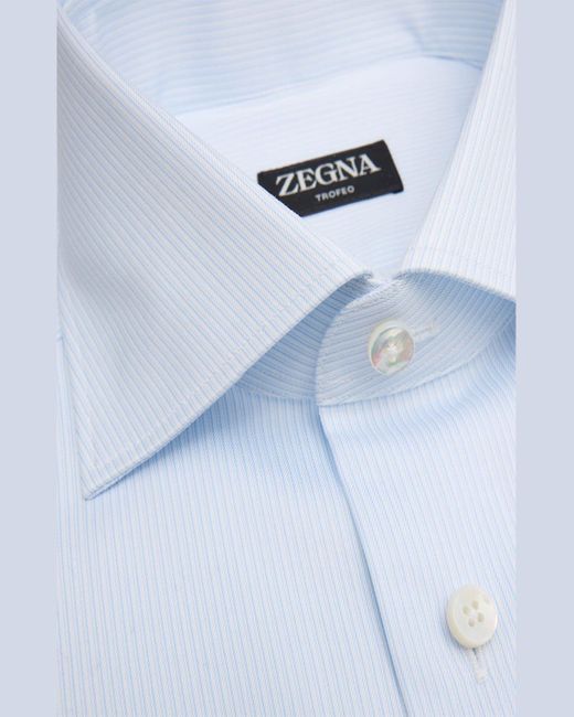 Zegna Blue Trofeo Cotton Stripe Dress Shirt for men