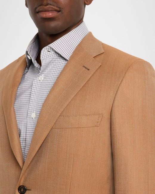 Brioni Brown Apos;S Single-Breasted Herringbone Blazer for men