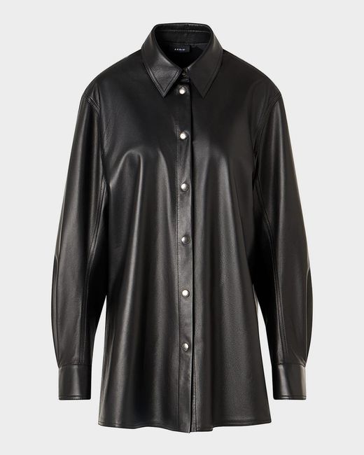 Akris Black Leather Button-Down Shirt