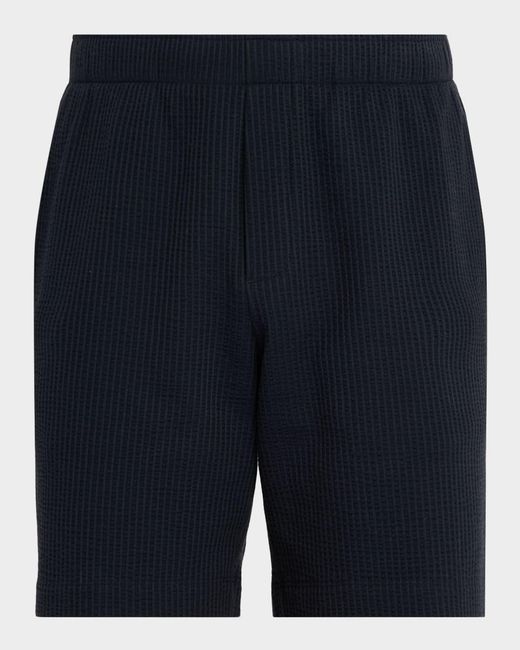 Vince Blue Seersucker Knit Stretch Cotton Pull-On Shorts for men
