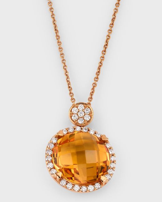 Lisa Nik Metallic 18k Rose Gold Citrine And Diamond Pendant Necklace