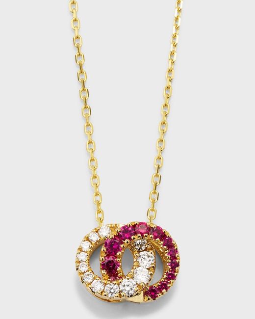 Frederic Sage White 18k Yellow Gold Mini Love Half Diamond And Ruby Pendant Necklace