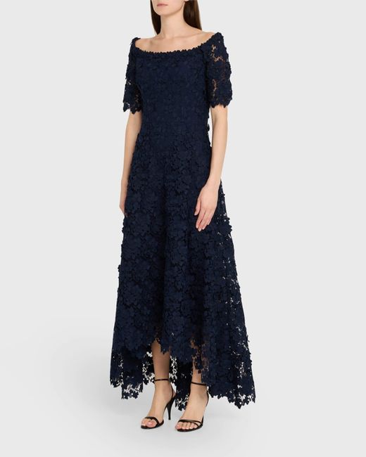 Teri Jon High-Low Floral Lace Maxi Dress in Blue | Lyst