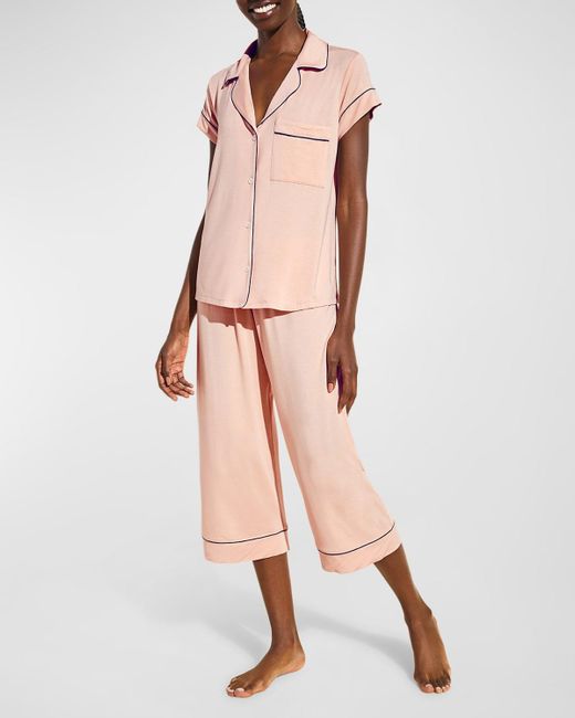 Eberjey Pink Gisele Cropped Two-Piece Jersey Pajama Set