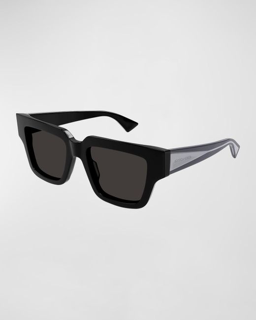 Bottega Veneta Black Engraved Logo Acetate Square Sunglasses