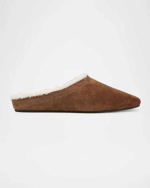 Veronica Beard Brown Narcisa Shearling-Lined Suede Mules