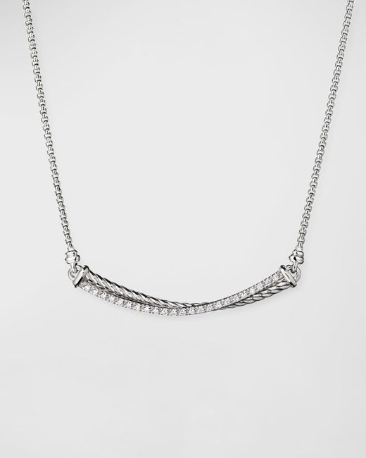 David Yurman White Crossover Diamond Bar Necklace
