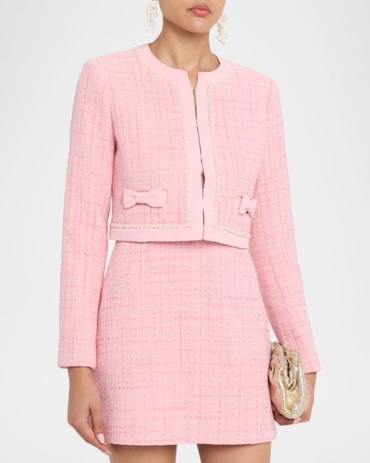 LoveShackFancy Pink Ralphette Cropped Tweed Jacket