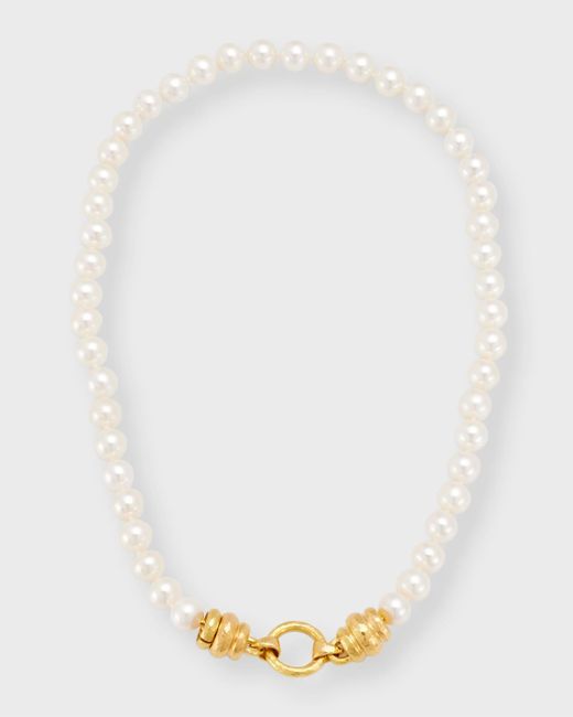 Elizabeth Locke White Pearl-strand Martin-clasp Necklace