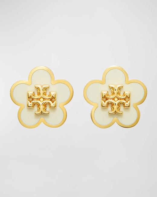 Tory Burch Metallic Kira Enamel Flower Stud Earrings