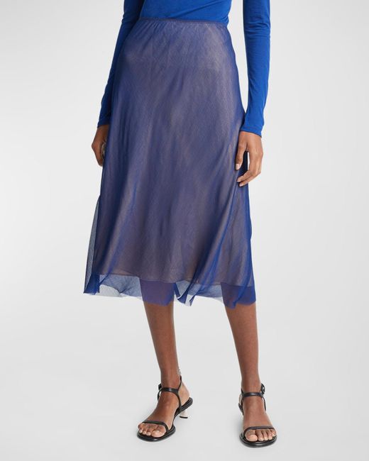 Vince Blue Sheer Crinkled Midi Slip Skirt
