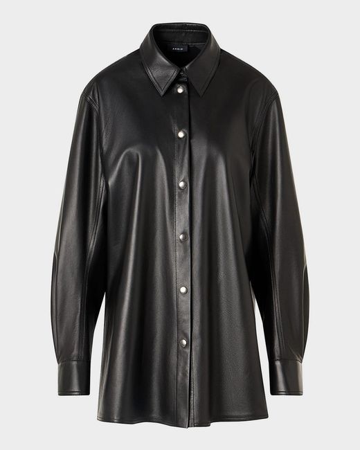 Akris Black Leather Button-Down Shirt
