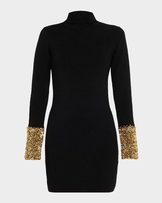Zankov Women's Black Boy Turtleneck Metallic-Cuffs Mini Dress