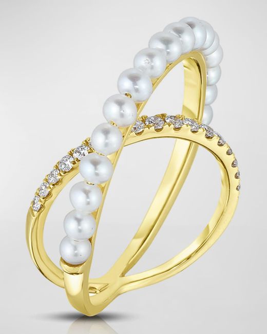 Fern Freeman Jewelry Metallic 18k Crossover Pearl And Diamond Ring